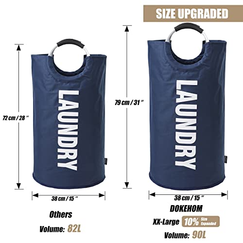 DOKEHOM 90L Large Laundry Basket Bag, Collapsible Tall Hamper, Dark Blue - color: Dark Blue, size: 90L