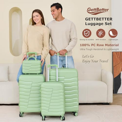4 Piece Hardside Suitcase & Luggage Set w/ Spinner Wheels & TSA Lock, Green - color: Avocado Green