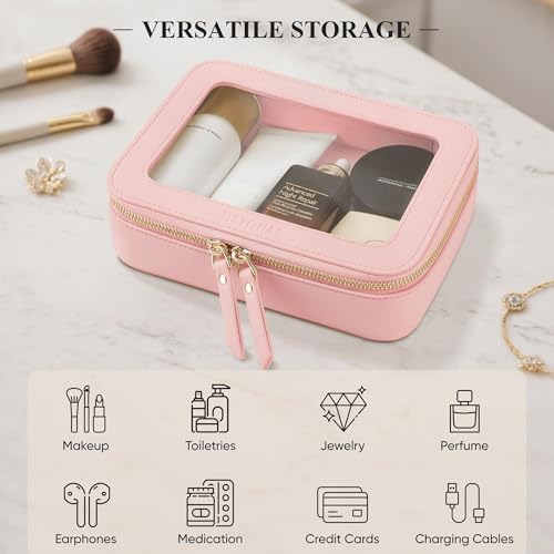 Clear Makeup Bag, Cosmetic Make Up Pouch with Zipper,Medium Pink - color: Pink, size: Medium