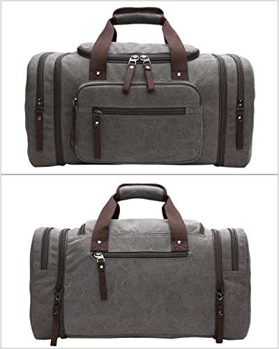 Duffle Bag for Travel, Large Canvas Duffel Bag for Travelling Overnight Weekender Bag Carry On Bag for Men Women Grey - color: Grey