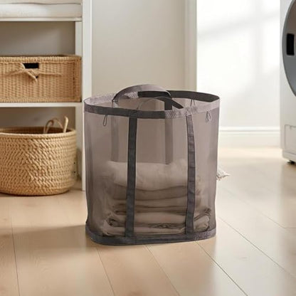Mesh Bag with Handles, Collapsible Laundry Basket, Foldable Laundry Bag, Breathable Folding Beach Bag,Space-saving Travel Tote Bags (2, Brown) - color: Brown