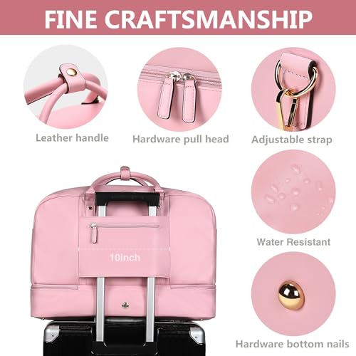 4‑PCS Leather Duffle Bag for Travel, Weekender Overnight Gym Bag Men Women - color: 4PCS Pink