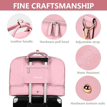 4‑PCS Leather Duffle Bag for Travel, Weekender Overnight Gym Bag Men Women - color: 4PCS Pink