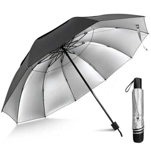 Kalolary 55/62 Inch Large Golf Umbrella UV Protection Compact Umbrella - color: Black-Silver