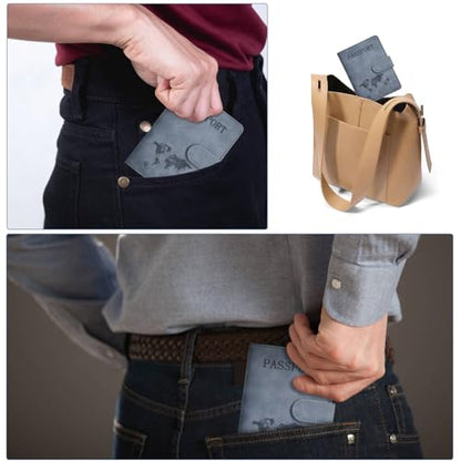 Passport Holder Cover Wallet Case RFID Blocking Card Slot Travel Essentials - color: Navy Grey