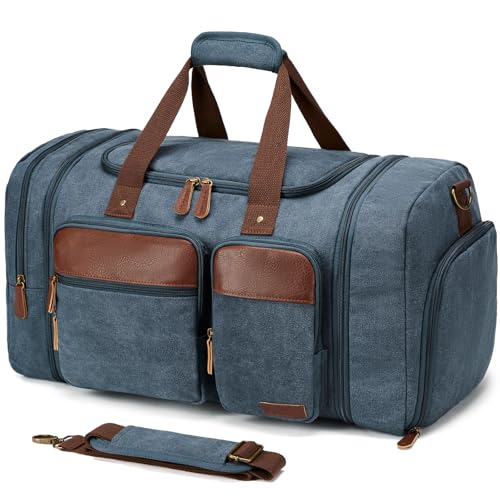 Canvas Duffle Bag for Travel 50L Expandable, Navy Blue - color: Navy Blue, size: Large 50 L