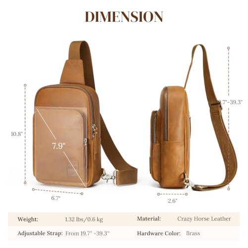 S-ZONE Genuine Leather Sling Bag for Women Men RFID Blocking Card Slots - color: Light Brown