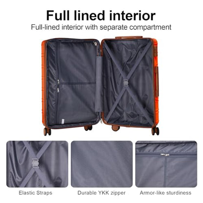 4 Piece Luggage Set Expandable ABS Travel Suitcase Set TSA Lock Hardshell Durable Lightweight Traveling Luggage Sets Gift for Back to School (Orange, 28in26in20in13in) - color: Orange