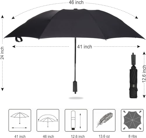 LANBRELLA 컴팩트 리버스 접이식 우산 자동 방풍 여행용 우산 - color: 블랙., size: 46인치