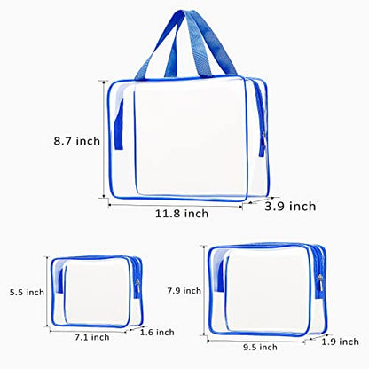3pcs Crystal Clear Cosmetic Bags TSA Approved Travel Makeup Toiletry Bag - color: 3pcs Blue-1 large, 1 medium, 1 small, size: 1 large, 1 medium, 1 small
