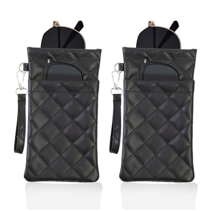 Double Eyeglass Case Soft Dual Glasses Case for Women Men Travel Squeeze Top Sunglasses Cases Eyeglasses Pouch - color: Black+black