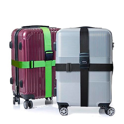 2 PCS Luggage Strap 78" x 2" Suitcase Belts Wide Adjustable Packing Straps Travel Accessories, Black&Combination Lock - color: 2pcs Black Lock