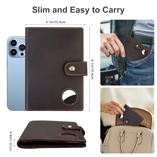 Crazy Horse Leather Slim Passport Holder with RFID &Tracker Slot - color: Dark Brown