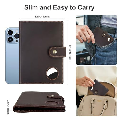Crazy Horse Leather Slim Passport Holder with RFID &Tracker Slot - color: Dark Brown