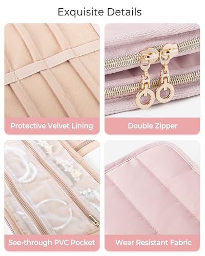 Marscamd Travel Jewelry Case Organizer, Foldable Jewelry Bag, Pink - color: Pink