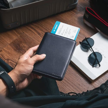 VULKIT Passport Holder For Travel With Magnetic Closure RFID Blocking Travel Wallet Passport Book Cover Boarding Pass Holder Travel Essentials - color: Nappa Navy