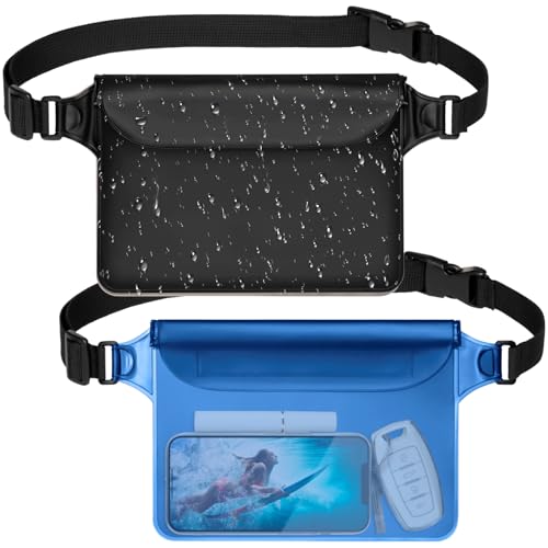 F-color Waterproof Fanny Pack - Waterproof Pouch, Beach Cruise Essentials - color: 2 Pack,Black+Blue