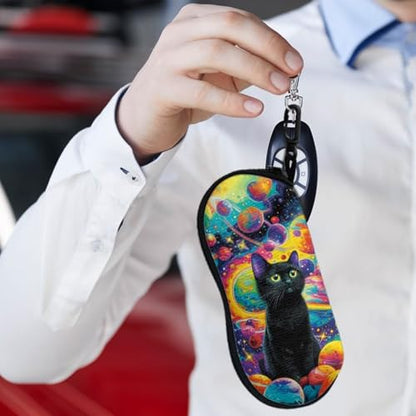 Soft Glasses Case with Belt Clip Sunglasses Case for Women Men Portable Eyeglasses Holder - color: Black Cat Planet