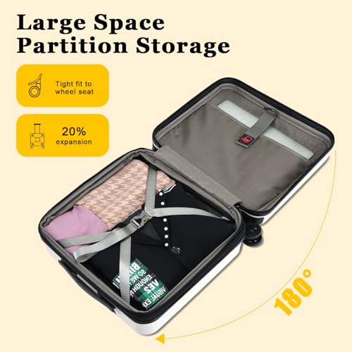 CENSIEN Expandable 16 Inch Carry On Luggage Airline Approved Small Suitcase - color: White, size: 16 Inch EXT