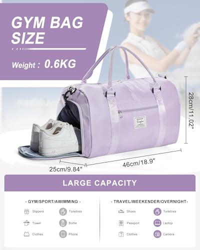 WISEPACK Gym Bag for Womens with Shoes Compartment Travel Duffel Bag - color: B3-Light Purple