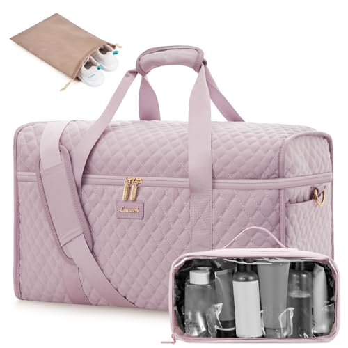 LOVEVOOK Travel Duffle Bag, Carry On Weekender Overnight Bag Hospital Bag with Toiletry & Wet Pocket, 3pc Set - color: Pink-Pink, size: Large