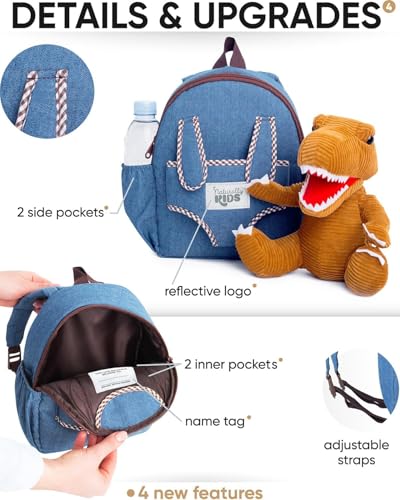 Naturally KIDS Toddler Backpack w. Plush Brown Dinosaur Toy, Kids Gift 2-5 - color: 04 Dinosaur Trex, size: Small
