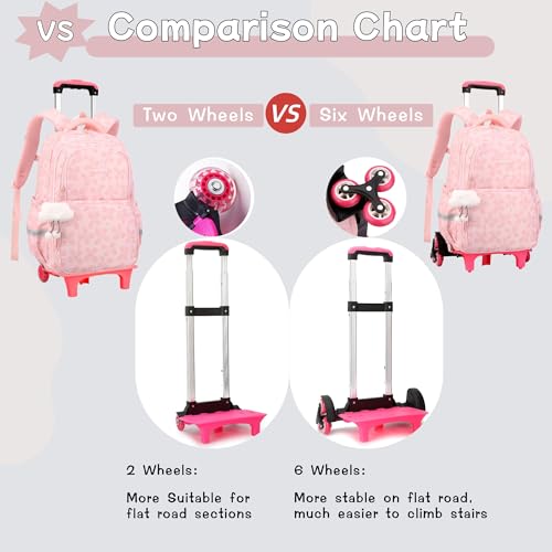 Bansusu 3Pcs Kids Rolling Backpack for Girls with Lunch Bag, Lucky Leaf School Bag Girls Roller Backpack with 6 Wheels, Blue - color: 3pcs-6 Wheels-blue