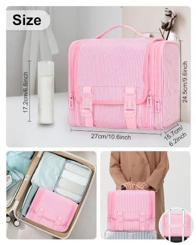 TANTO Hanging Toiletry Bag for Women, Travel Makeup Bag Water Resistant - color: Pink