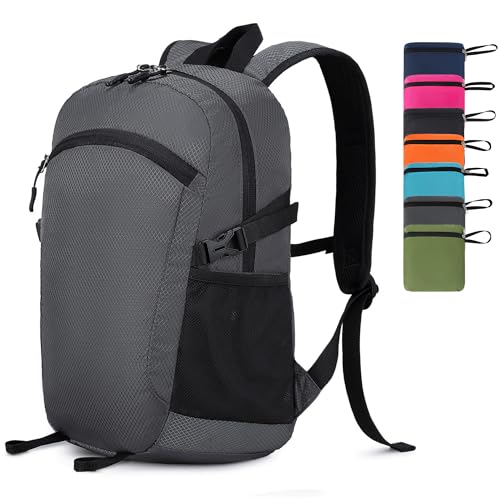 Lightweight Hiking Backpack 30L Packable Foldable Daypack Collapsible Travel Bag Water-Resistant for Women Men (Gray) - color: Gray, size: Large
