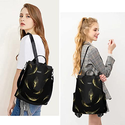 Fmeida Travel Backpack Purse for Women Anti Theft Convertible Backpacks Fashion Waterptoof Nylon Daypack Black Feather - color: Black Feather