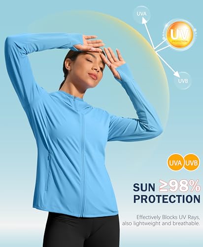 Soothfeel Women's UPF 50+ Sun Protection Shirt Hoodie Jacket Lightweight - color: Blue, size: Medium