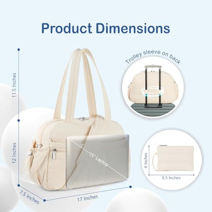 TOPDesign Travel Duffel Bag, Puffy Carry On Overnight, Gym Bag w/Wet Pocket - color: Beige