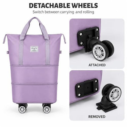 Expandable Rolling Travel Bag with Detachable Wheels,Purple - color: purple