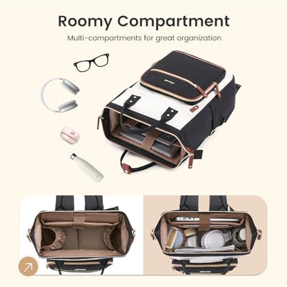 LOVEVOOK Laptop Backpack Women, 15.6 Inch Work Backpack - color: Beige-black, size: 15.6INCH
