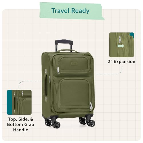 U.S. Traveler Rio Lightweight Softside Rolling Carry-on Suitcase, 4-Wheel Single, Green - color: Green, size: 22"