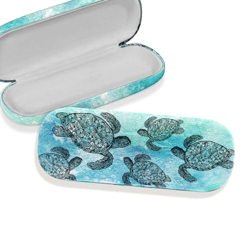 WIRESTER Hard Shell Eyeglasses Case, Clamshell Sunglasses Holder Protective Cover with Microfiber Cloth - color: Ocean Sea Turtles