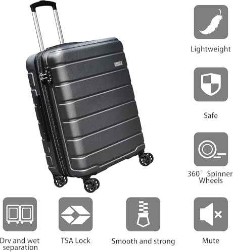 KEYTANG Explorer Lightweight Hardshell 20% Expandable 3-Piece Luggage Set with TSA Lock, Double Spinner Wheels, and Carry-On Suitcase, Grey - color: Grey, size: 001-3PCS