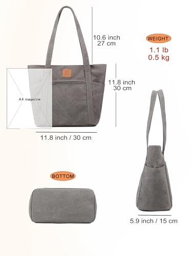 Light Canvas Shoulder Bag for Women Retro Bucket Tote - color: Khaki