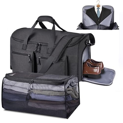 HILOMON 2 in 1 Garment Duffle Bags for Travel Mens Carry-on Duffel Bag - color: Black Mesh Storage