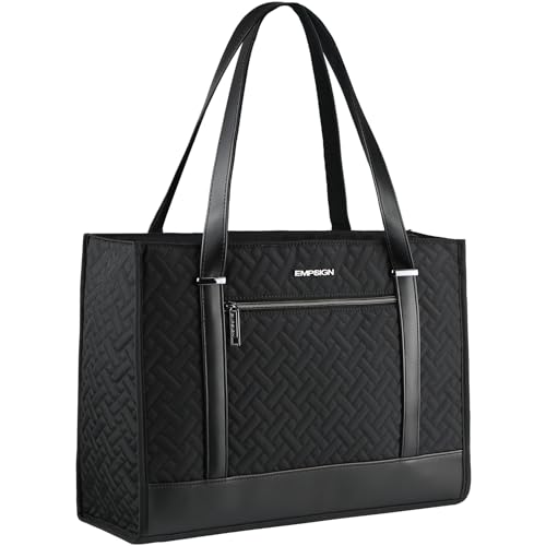 EMPSIGN Laptop Tote Bag for Women 16 Inch, Quilted Black - color: Quilted Black