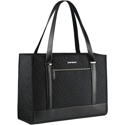 EMPSIGN Laptop Tote Bag for Women 16 Inch, Quilted Black - color: Quilted Black