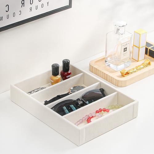 Byken 2 Pcs Sunglasses Organizer,4 Grid Eyeglass Jewelry Storage Tray for Drawer,Beige White