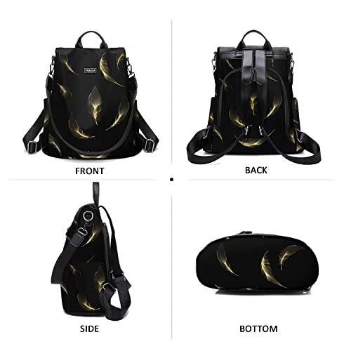 Fmeida Travel Backpack Purse for Women Anti Theft Convertible Backpacks Fashion Waterptoof Nylon Daypack Black Feather - color: Black Feather