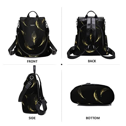 Fmeida Travel Backpack Purse for Women Anti Theft Convertible Backpacks Fashion Waterptoof Nylon Daypack Black Feather - color: Black Feather