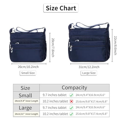 Crossbody Bag for Women Waterproof Shoulder Bag Multi Pockets Nylon Purse - color: Navyblue-s