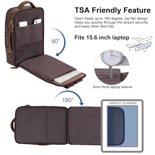 TIDING Full Grain Leather Expandable 15.6" Laptop Backpack for Men - color: Dark Brown