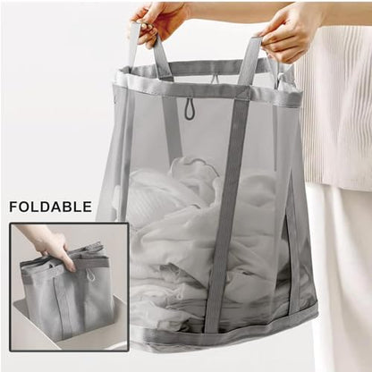 Mesh Bag with Handles, Collapsible Laundry Basket, Foldable Laundry Bag, Breathable Folding Beach Bag,Space-saving Travel Tote Bags (2, Black) - color: Black