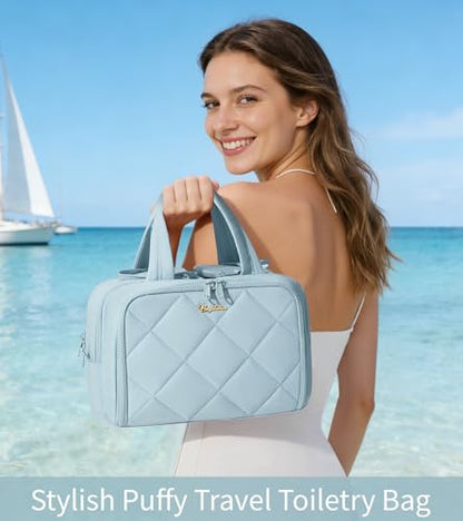 Travel Toiletry Bag, Large Wide-open Puffy Makeup Bag for Women Light Blue - color: Light Blue