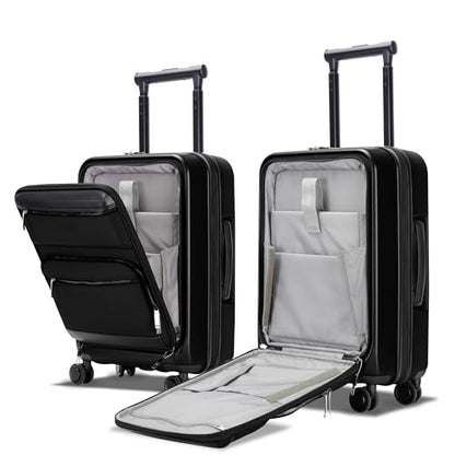 20 Inch Softside Suitcase with Spinner wheels, Carry on Luggage with & USB Port,Hybrid Soft Front & Hard Shell Large Checked Luggage with TSA Lock, Black - color: Black, size: 20 Inch