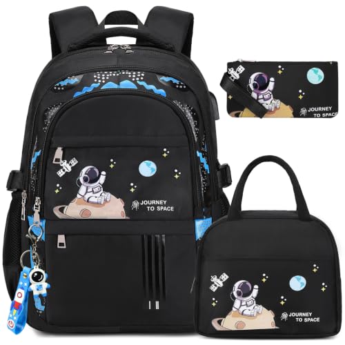 ACESAK Astronaut Backpack for Boys - Boy Backpack Schoolbag with Lunch Bag - color: Black